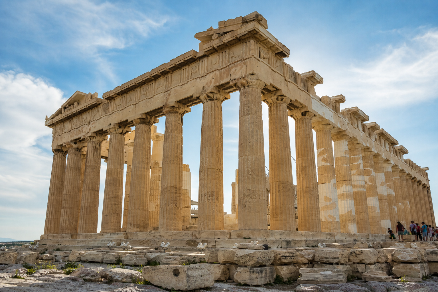 The Parthenon temple on the Athens Acropolis against a blue sky